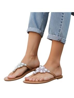 West Loop Tan Embellished Thong Sandals Marbled Stone Rhinestone Large Size 9-10